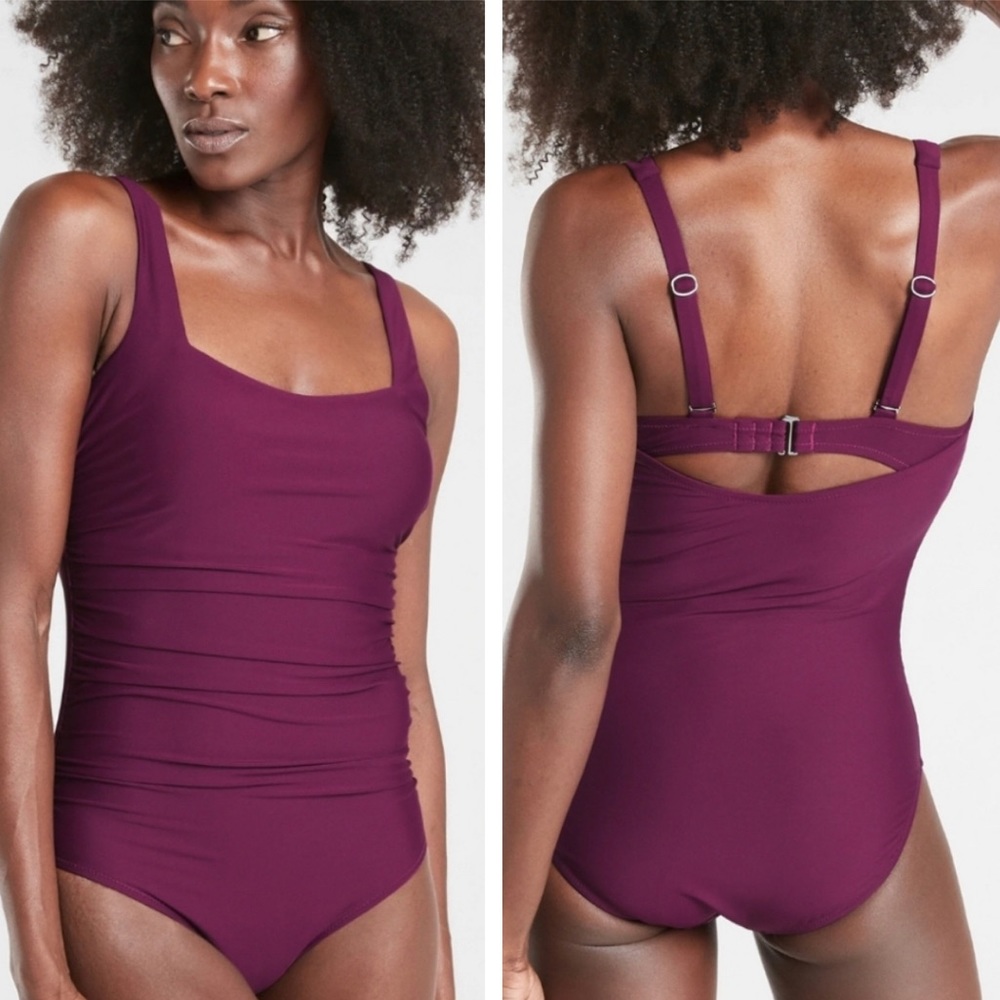 ATHLETA Square Neck Shirred One Piece Swimsuit